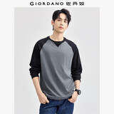 佐丹奴长袖T恤男复古纯棉套头衫拼色圆领插肩袖卫衣13024603