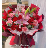 鲜花情母亲节同城配送百合康乃馨花束生日礼物送长辈妈妈祝福当地花店 6朵百合红玫瑰康乃馨红豆混搭 同城配送 支持预约日期