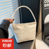 韩国手提手提包尼龙2025时尚百搭新款刺绣腋下包百搭单肩水桶 白色 中包