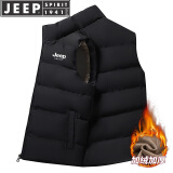 JEEP SPIRIT吉普马甲男外套男士秋冬季坎肩棉马夹无袖上衣服新款纯色中青年休 黑色 3XL (195斤-200斤)