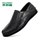 木林森（MULINSEN）男鞋商务休闲镂空豆豆鞋软底凉皮鞋 黑色 39码 88028