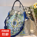 日系Ball Chain刺绣购物袋花藤腰果花系列【不含肩带】 浅灰色【腰果花】/ 中号