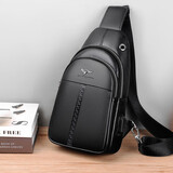 袋鼠（KANGAROO）男士真皮胸包头层牛皮单肩小挎包ins潮男款 黑色6030真皮