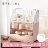 EACHY化妆品收纳盒桌面抽屉式梳妆台置物架护肤品口红透明收纳盒粉色