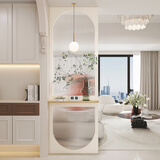 剑达奶油风客厅入户玄关实木隔断卧室洗手台浴室柜水波纹玻璃屏风遮挡 造型7+超白长虹玻璃/平米