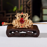 梦君宸汉服头饰簪钗冠古风发饰全套中国风束发簪少女古代古装配饰品 金色发冠一套