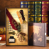 乐卡利 欧伦复古羽毛笔礼盒哈利波特周边钢笔文具套装小学生蘸水笔火漆印章国庆中秋节礼品生日礼物男女 洒金酒红