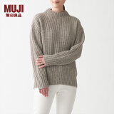 无印良品（MUJI）女式 含牦牛绒羊毛棱纹编织 高圆领宽版毛衣 长袖针织衫 深咖啡色 M -L （165/88A）
