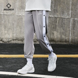 准者篮球无畏排扣裤男春秋宽松运动裤美式针织情侣卫裤秒脱束脚长裤子 灰/白【全开扣束脚】 XL