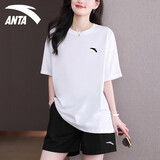 安踏女士运动套装春夏季速干休闲短袖女t恤透气跑步羽毛球网球短裤女 纯净白（短袖） +基础黑（短裤） L