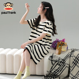 PAUL FRANK大嘴猴睡裙女夏季纯棉短袖中裙薄款休闲甜美全棉家居服睡衣女夏款