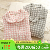 眠岛2024年秋季新款加厚夹棉冬款情侣睡衣女日系春季格子空气层家居服 女款 粉格LZ1253 M