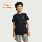 安踏儿童短袖男童2025夏季大童梭织旋干科技透气易去污速干冰感棉短T 男【易去污】基础黑7105-2 150 cm