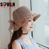 斯普琳 遮阳帽女韩版大沿太阳帽夏天户外海边度假出游防晒可折叠沙滩帽 咖色 可调节