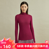 哥弟真的好（GIRDEAR）女装修身坑条半高领打底针织衫女A300525 玫红 M (3)