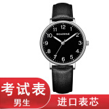 伯恩（BOARRNE）中考高考试手表专用学生男女 初中学生高中生静音指针夜光防水表 黑色中号35-皮带男表（无历）