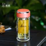 希诺双层玻璃杯家用办公水杯女高颜值过滤泡茶杯子XN-9350橙色 200mL