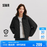 森马（Semir）棉服女灯芯绒翻领菱形格复古2024冬三防宽松轻薄棉衣109724112007