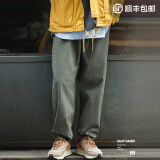 马登工装美式复古Easypants卡其休闲裤军绿色宽松直筒束脚长裤子男夏 灰绿色 S （100-130斤）