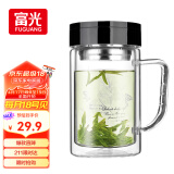 富光双层玻璃杯商务泡茶杯子 大容量男女耐热办公水杯带把黑色320ml