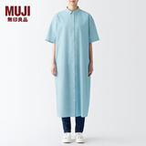 无印良品（MUJI）女式 凉爽 五分袖 衬衫连衣裙 BCL65C3S 衬衫裙裙子长裙 绿色条纹 M(160/84A)