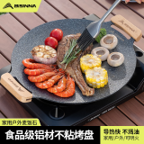 北山狼 露营烤盘烤肉盘卡式炉烧烤盘铁板烧烤野餐肉锅家用麦饭石煎盘 黑色34CM-【铝+麦饭石涂层】