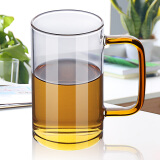 祥业 玻璃杯 彩色带把有手柄玻璃运动水杯饮料果汁商务办公家用茶水杯 黄色带把玻璃杯300ml（小）