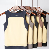 富梅瑞德绒保暖背心男加绒加厚无痕打底内衣内穿冬季蚕丝护胃护背棉马甲 黑色【圆领贴片背心】 3XL