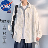 NASA MARVEL长袖衬衫男春秋翻领衬衣休闲速干男士外套宽松上衣 白色长袖 XL