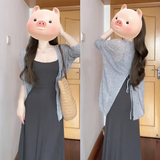 微光里冰丝防晒开衫女夏季灰色长袖外搭后背开叉薄款针织空调衫上衣罩衫 灰色 【单件针织开衫】 M