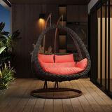 户外吊篮椅家用秋千鸟巢吊椅藤椅单双人摇椅室内吊床阳台懒人沙发 【双人双杆可坐躺】雨墨黑 送九件套