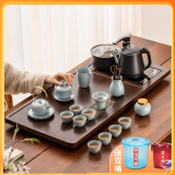 瓷牌茗茶具 茶具套装茶盘电磁炉烧水壶一体桌自动上水烧水壶茶台茶桌整套 汝窑天青提梁20件+胡桃流窗4合1