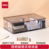 得力桌面收纳盒化妆面膜护肤品透明饰品盒收纳办公室PET收纳筐可叠加PJ212