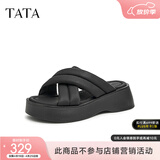 他她（TATA）云朵拖鞋黑色厚底一字带女鞋外穿松糕底凉拖新款WBS01BT3 黑色 38