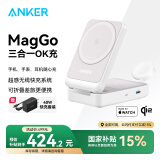 ANKER安克MagGo三合一无线充电器Qi2认证兼容iPhone15/16Apple WatchAirPods耳机附赠充电器+C-C数据线 【白色】三合一无线自由充-Qi2认证