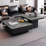 硕凡意式高级轻奢岩板正方形现代小户型茶几家用客厅黑色极简简约组合 双抽屉款-灰岩板【80+60】cm