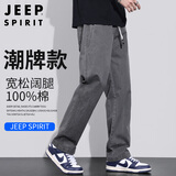 JEEP SPIRIT吉普纯棉休闲裤男春夏季宽松直筒裤子男工装阔腿裤 灰色 2XL