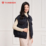 坦博尔（Tanboer）小香风羽绒马甲女短款百搭女士马夹背心TD236052 黑色 160 