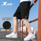 特步（XTEP） 运动裤短裤男裤子夏季男士休闲中裤跑步服黑色速干短裤五分裤男 正黑色-拉链款 L /175【现货速发】
