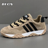BFGN轻奢牛皮男鞋2025秋冬季新款轻奢阿甘鞋百搭休闲鞋男士运动鞋子男 卡其色【皮面】-高端男鞋 40 皮鞋码