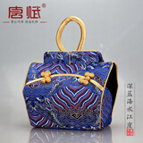 唐赋中国风特色礼品刺绣手提包旗袍钱包母亲节礼物送妈妈手拎包 海水江崖-深蓝