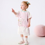 巴拉巴拉宝宝短袖套装男童夏装女童洋气两件套时尚清新萌 白红色调00316 110