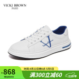 VICKI BROWN【VB男鞋】法国品牌简约潮流板鞋刺绣百搭小白鞋舒适休闲鞋男 白蓝色 38 (240mm) 欧码