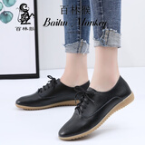 百林猴单鞋女春夏软皮女鞋小皮鞋孕妇防滑妈妈鞋平底女士休闲百搭鞋子 黑色 38