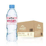 依云（evian）天然矿泉水 法国原装进口饮用水 瓶装水 【塑料瓶】500mL*24瓶英文版