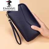 PLOVER头层牛皮手包女2025新款长款钱包大容量女士手拿包真皮手抓包新品 宝蓝