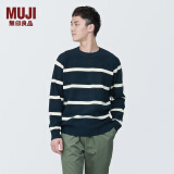 无印良品（MUJI）男式 可水洗棱纹编织圆领毛衣 针织衫 AA0QEA4S 深藏青色图案 S (165/84A)