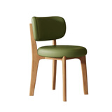 致喜北欧实木餐椅家用简约餐桌椅奶油风靠背座椅软包椅子久坐舒服餐椅 原木色实木框架-果绿皮猫爪皮