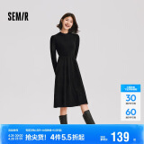 森马（Semir）连衣裙女中长款修身正肩内搭2024冬拼接灯芯绒小黑裙109724114001