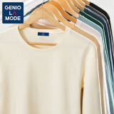 GENIOLAMODE纯棉打底衫长袖T恤男纯色基础净版宽松春秋圆领内搭体恤衫 纯棉-浅米色(空白) XL